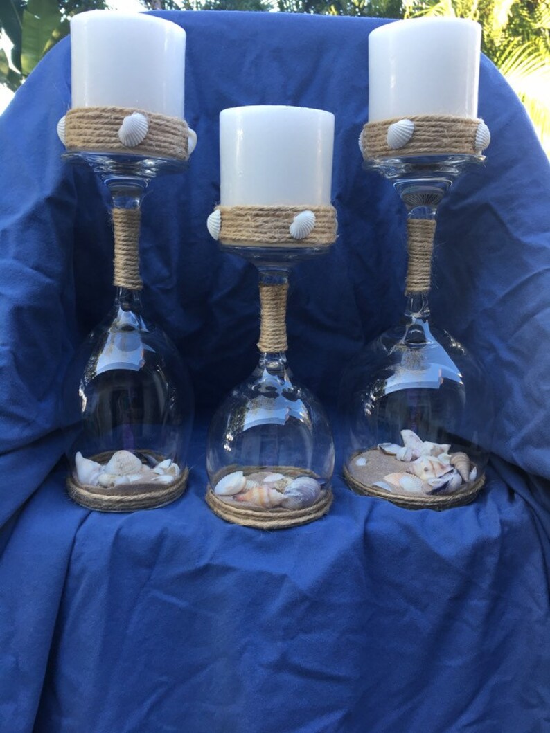 Wine Glass Candle Holders with sand and shellsSET OF 3 Etsy