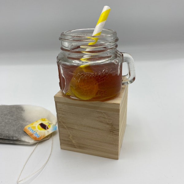Iced tea tiered tray Decor, in a mini shot glass mason jar summer decor lemons