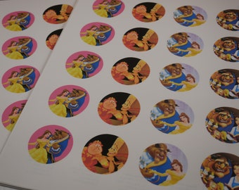 Instant download, Beauty and the Beast circle images, bottlecap, cupcake topper, The Beauty and the Beast