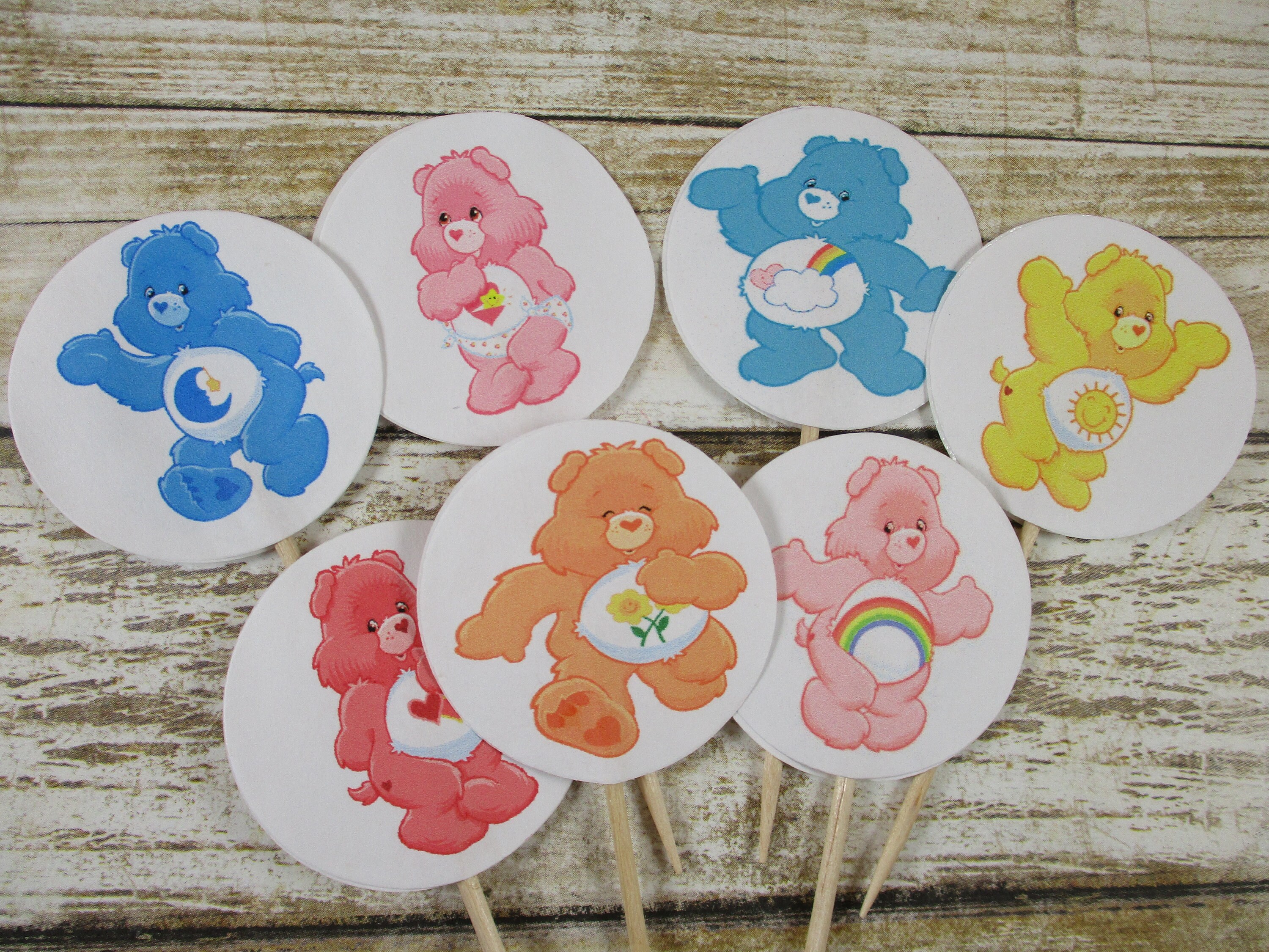 Care Bear Care Bear Cupcake picks Care Bear theme cupcake topper double sided Care Bear Birthday Party Care Bear Party