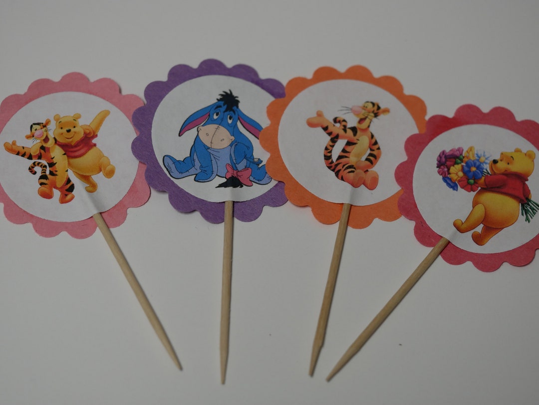 48 Pcs Winnie Baby Shower Cupcake Toppers for Classic The Pooh Birthday Party Supplies Cute Winnie Cake Topper for Baby Shower Decorations