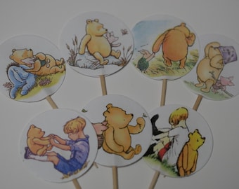 Classic Winnie the Pooh, Pooh theme, Birthday cupcake toppers, Baby Shower cupcake picks, double sided, Classic Pooh