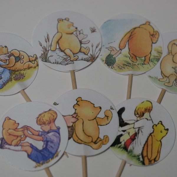 Classic Winnie the Pooh, Pooh theme, Birthday cupcake toppers, Baby Shower cupcake picks, double sided, Classic Pooh