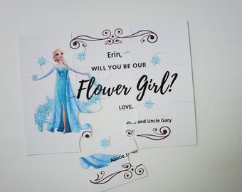 Queen Elsa  or Princess Anna Puzzle Princess card, Princess Proposal card, Flower Girl  Puzzle Invitation, Will You Be My Flower Girl card