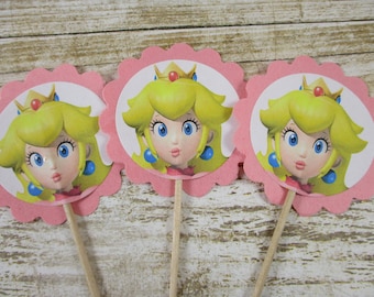 Princess Peach Cupcake Toppers, Mario Birthday Party