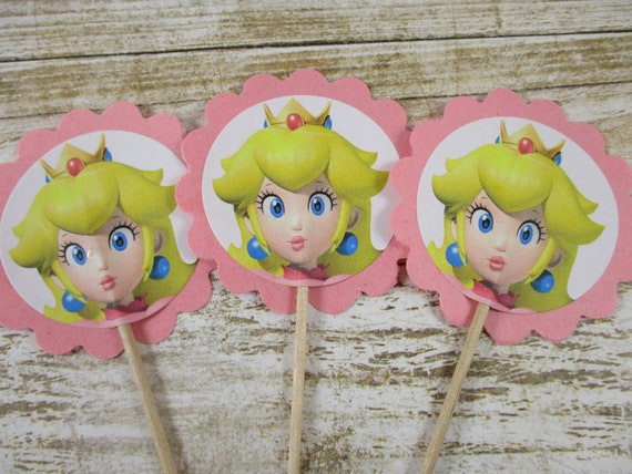 Princess Peach Cupcake Picks Princess Peach Party Birthday Etsy
