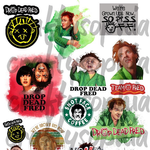 Digitale Datei Drop Dead Fred Aufkleber Wasserschiebefolien png Bilder für Epoxy Tumbler Wasserschiebefolie Aufkleber 90'er Jahre