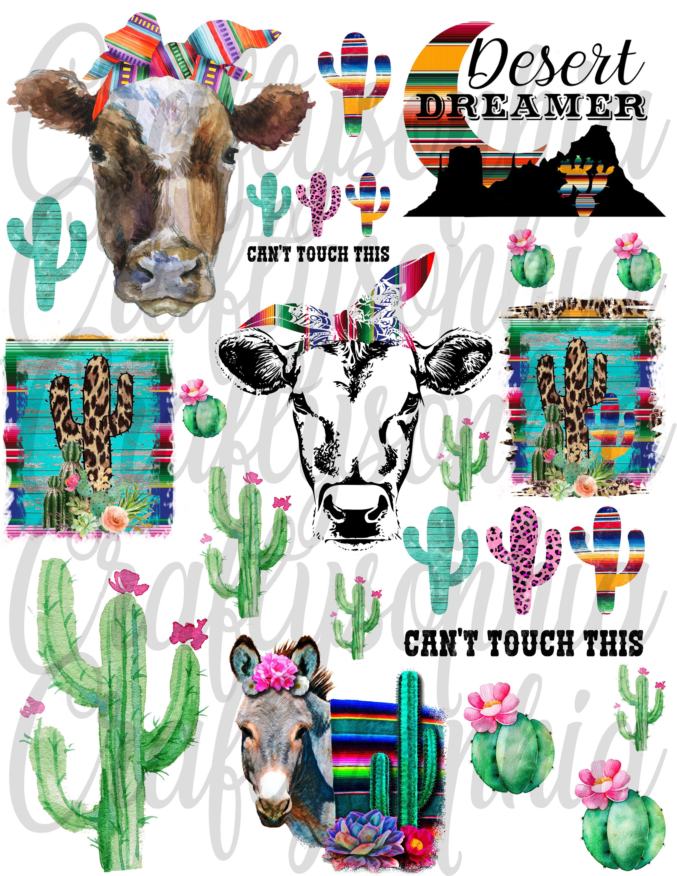 Desert Serape Cow Cactus epoxy tumbler decals waterslide water Etsy