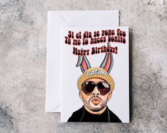 Bad Bunny Birthday card Digital Download  with envelope