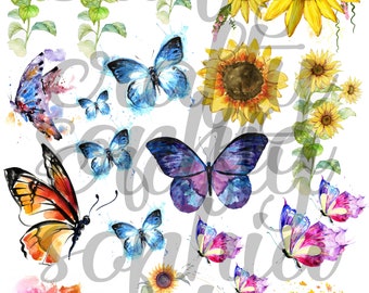 Digital download Epoxy tumbler butterflies and sunflowers waterslides  decals