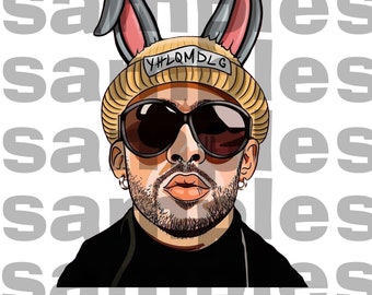 Bad Bunny PNG sublimation image decal Digital Download waterslide print and cut cartoon