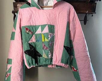 Gigi Vintage Quilt PDF Hoodie Sewing Pattern. Quilt Hoodie, Quilted Hoodie, Upcycling, Upcycled, Vintage, Pattern, Cropped Hoodie