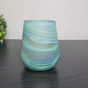 Phoenician Stemless Wine Glass in Turquoise , Handblown, Made with Recycled Glass , Housewarming Gift, Christmas Gift