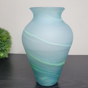 Handblown Phoenician Turquoise Vase, Swirls of Green, White, Made with Recycled Glass, Decorative Vase for long flowers