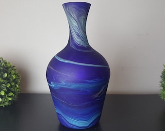 Handblown Glass Vase, Swirls of Navy Blue, Flower Vase for Home Decor made with Recycled Glass, Centerpiece Decor, Housewarming gift