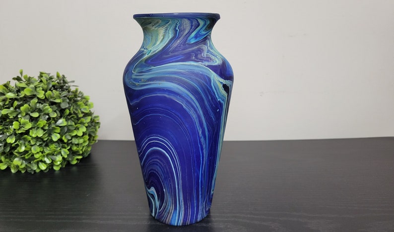 Hand-Blown Phoenician Style Vase Swirls of Brown, Purple & Blue Sustainable and Organic Recycled Glass Art from Hebron, Palestine Vase (C)