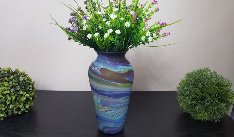 Hand-Blown Phoenician Style Vase Swirls of Brown, Purple & Blue Sustainable and Organic Recycled Glass Art from Hebron, Palestine image 2