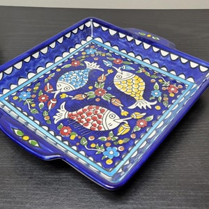 Hand Painted Ceramic Square tray / Serving Dish, Handmade in Palestine, Housewarming Gift, Birthday Gift