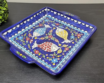 Hand Painted Ceramic Square tray / Serving Dish, Handmade in Palestine, Housewarming Gift, Birthday Gift