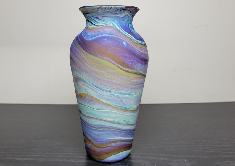 Hand-Blown Phoenician Style Vase Swirls of Brown, Purple & Blue Sustainable and Organic Recycled Glass Art from Hebron, Palestine image 1