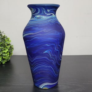 Hand-Blown Phoenician Style Vase Swirls of Brown, Purple & Blue Sustainable and Organic Recycled Glass Art from Hebron, Palestine Vase (B)