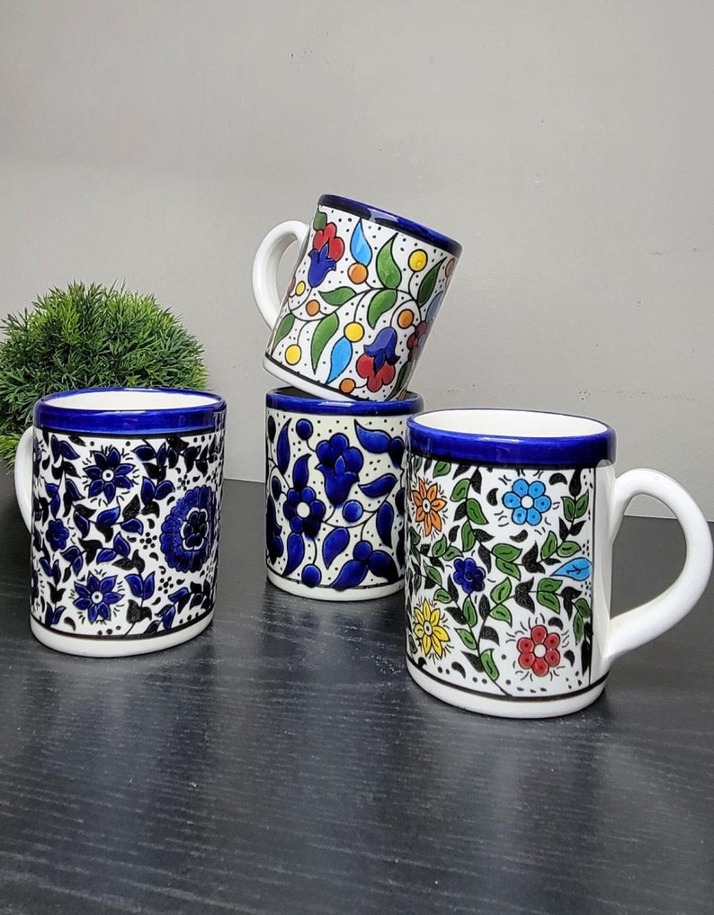 Navy blue colorful floral hand-painted Ceramics Mugs image 1
