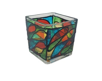 Square Glass Hand Painted Candle holder
