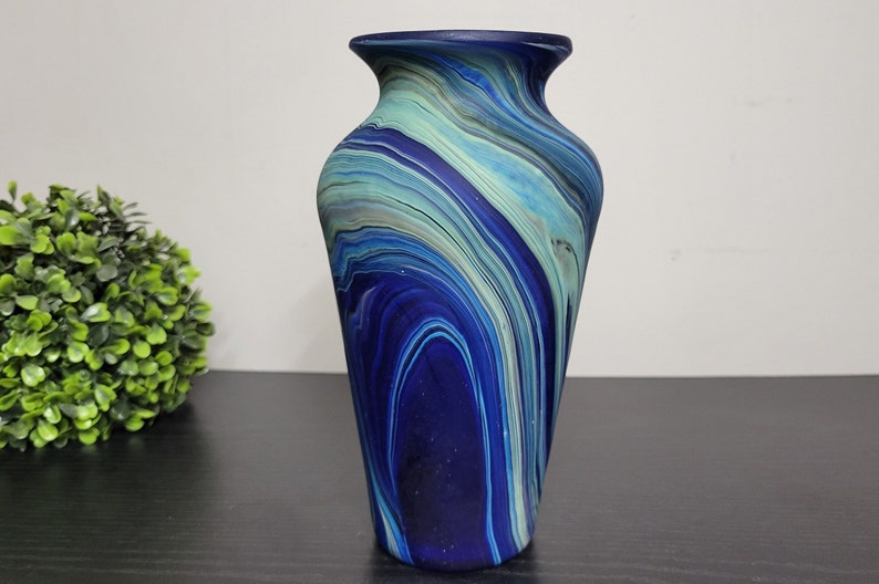 Hand-Blown Phoenician Style Vase Swirls of Brown, Purple & Blue Sustainable and Organic Recycled Glass Art from Hebron, Palestine Vase (D)