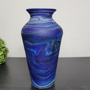 Hand-Blown Phoenician Style Vase Swirls of Brown, Purple & Blue Sustainable and Organic Recycled Glass Art from Hebron, Palestine Vase (A)