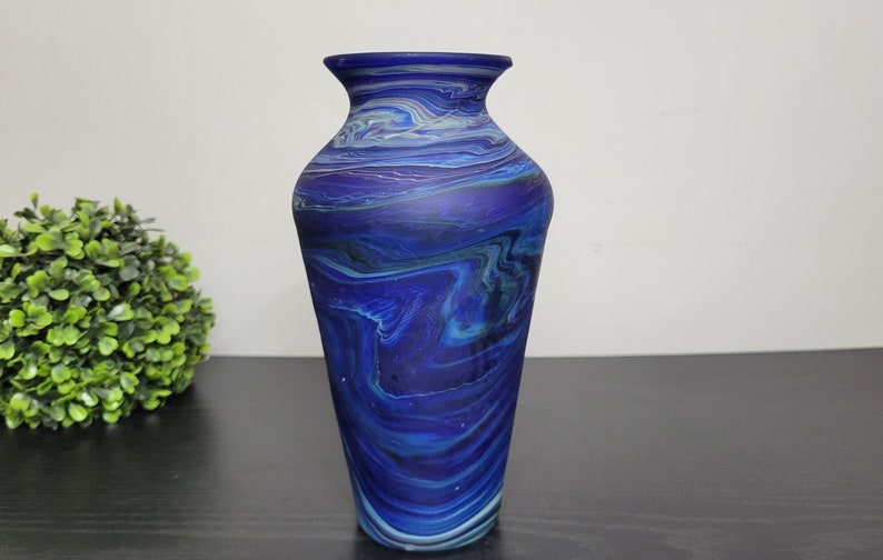 Hand-Blown Phoenician Style Vase Swirls of Brown, Purple & Blue Sustainable and Organic Recycled Glass Art from Hebron, Palestine Vase (A)