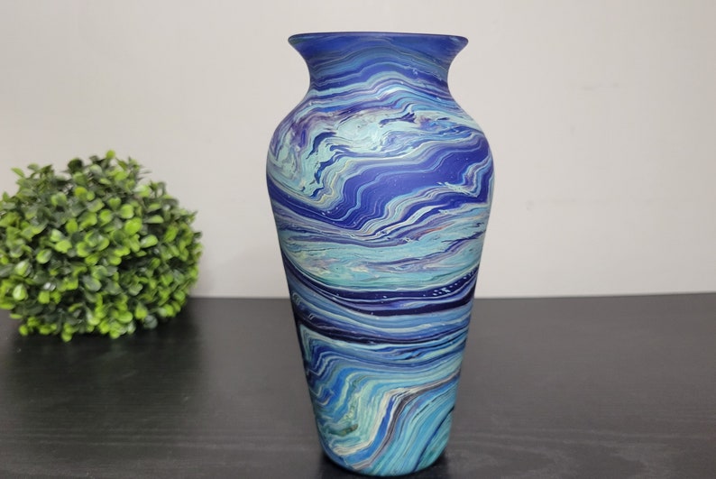 Hand-Blown Phoenician Style Vase Swirls of Brown, Purple & Blue Sustainable and Organic Recycled Glass Art from Hebron, Palestine Vase (H)
