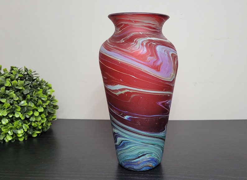 Hand-Blown Phoenician Style Vase Swirls of Brown, Purple & Blue Sustainable and Organic Recycled Glass Art from Hebron, Palestine Vase (F)