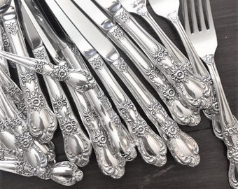 HERITAGE 1847 ROGERS BROS. Vintage Silverplate Flatware Set, 4 Pc. Service for 8 + Double Spoons & 3 Serving Pc, 47-Pc Total