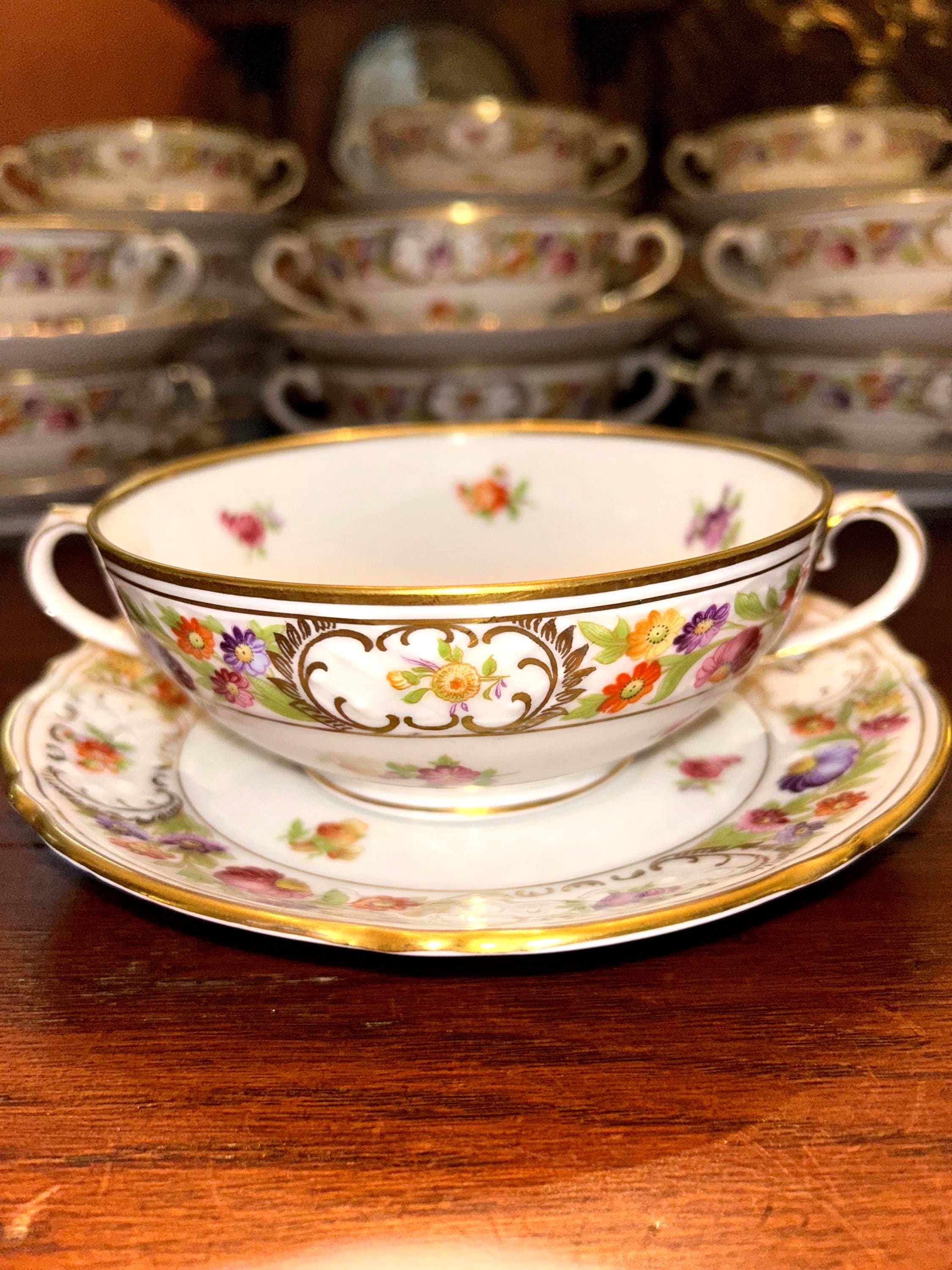 8 Vintage Schumann Bavaria Empress Dresden Flowers Cream Soup Bowl and ...