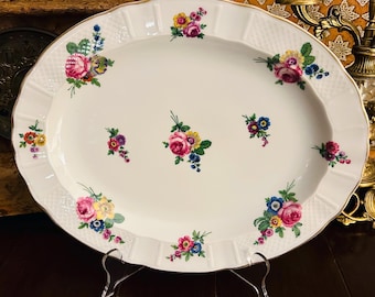 Vintage Bernardaud Limoges Handled Platter: Birds of Paradise
