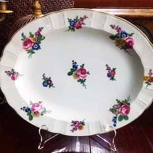 Vintage Bernardaud Limoges Platter: Trianon Cabbage Rose Porcelain, 1940s
