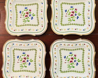 Godinger Petite Fleur Set of 4 Square Dessert Plates, Neiman Marcus Floral Bone China