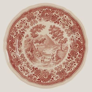 Vintage Pink Transferware Dinner Plate, Villeroy & Boch Burgenland Maroon