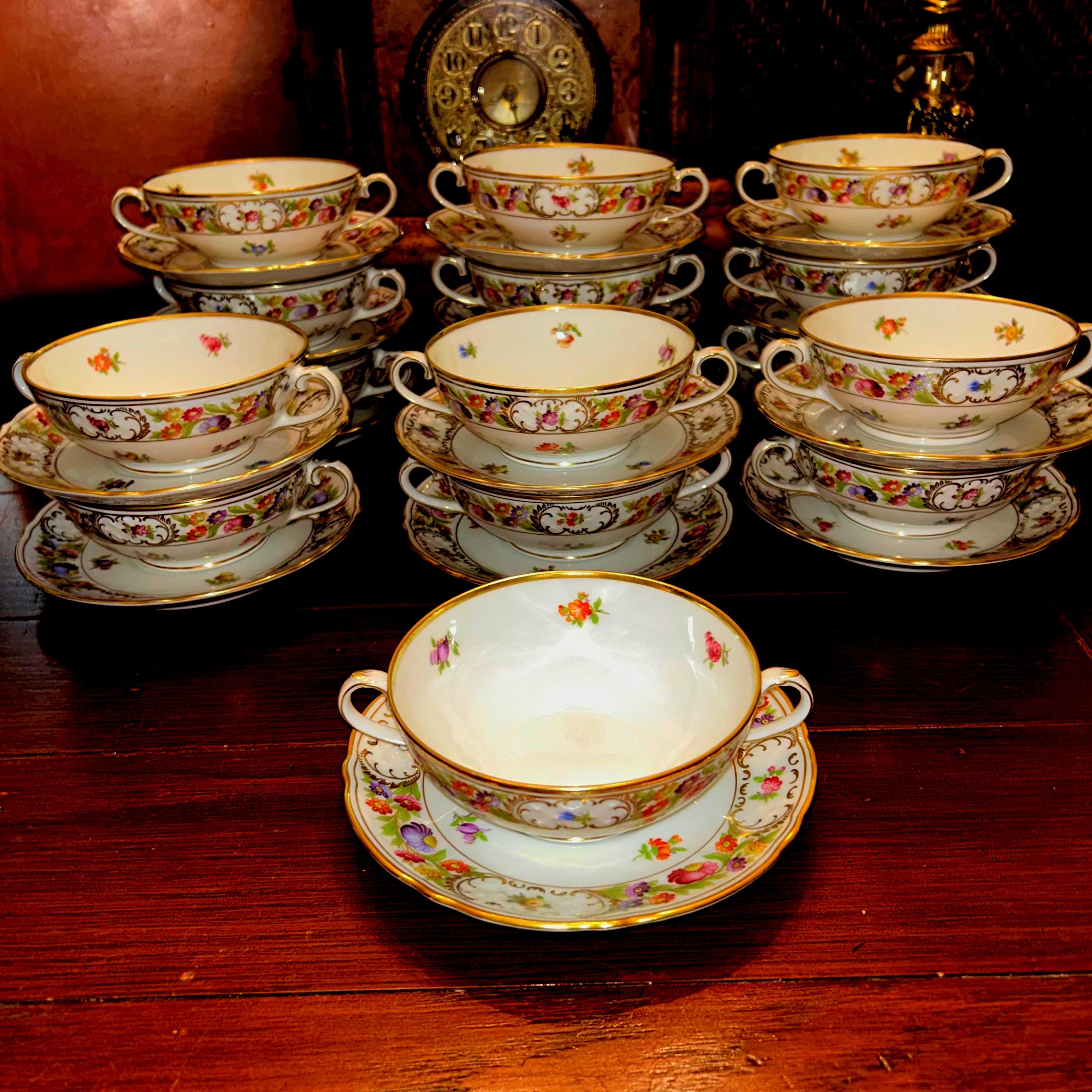 8 Vintage Schumann Bavaria Empress Dresden Flowers Cream Soup Bowl and ...