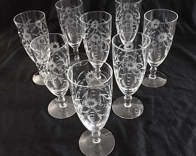 8 DAISY ETCHED Iced Tea Glasses / Water Goblets Set of 8 Etsy
