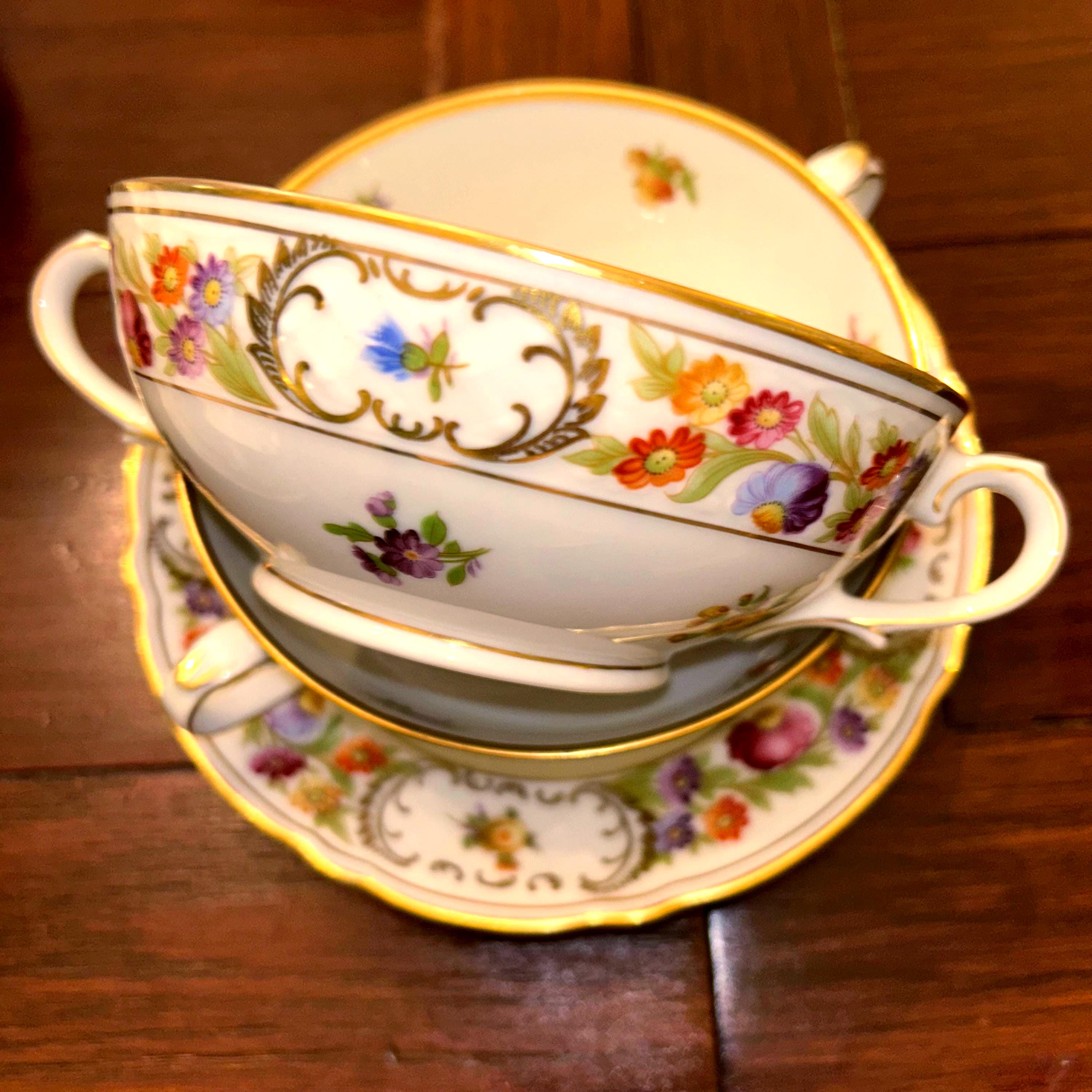 8 Vintage Schumann Bavaria Empress Dresden Flowers Cream Soup Bowl and ...