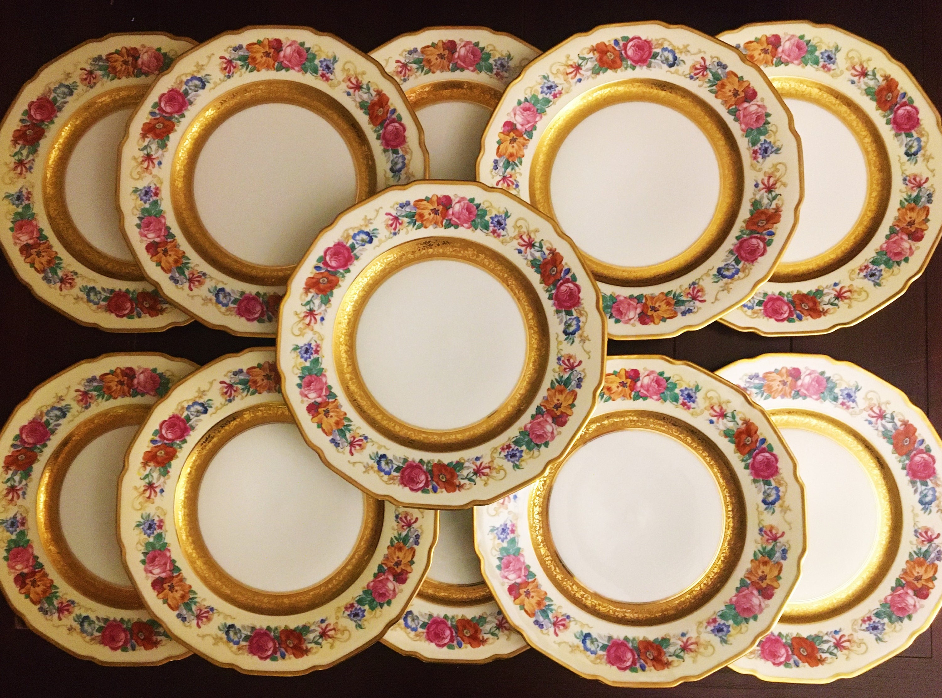 13 Limoges T&V La Cloche Gold Encrusted Floral Dinner Plates Etsy