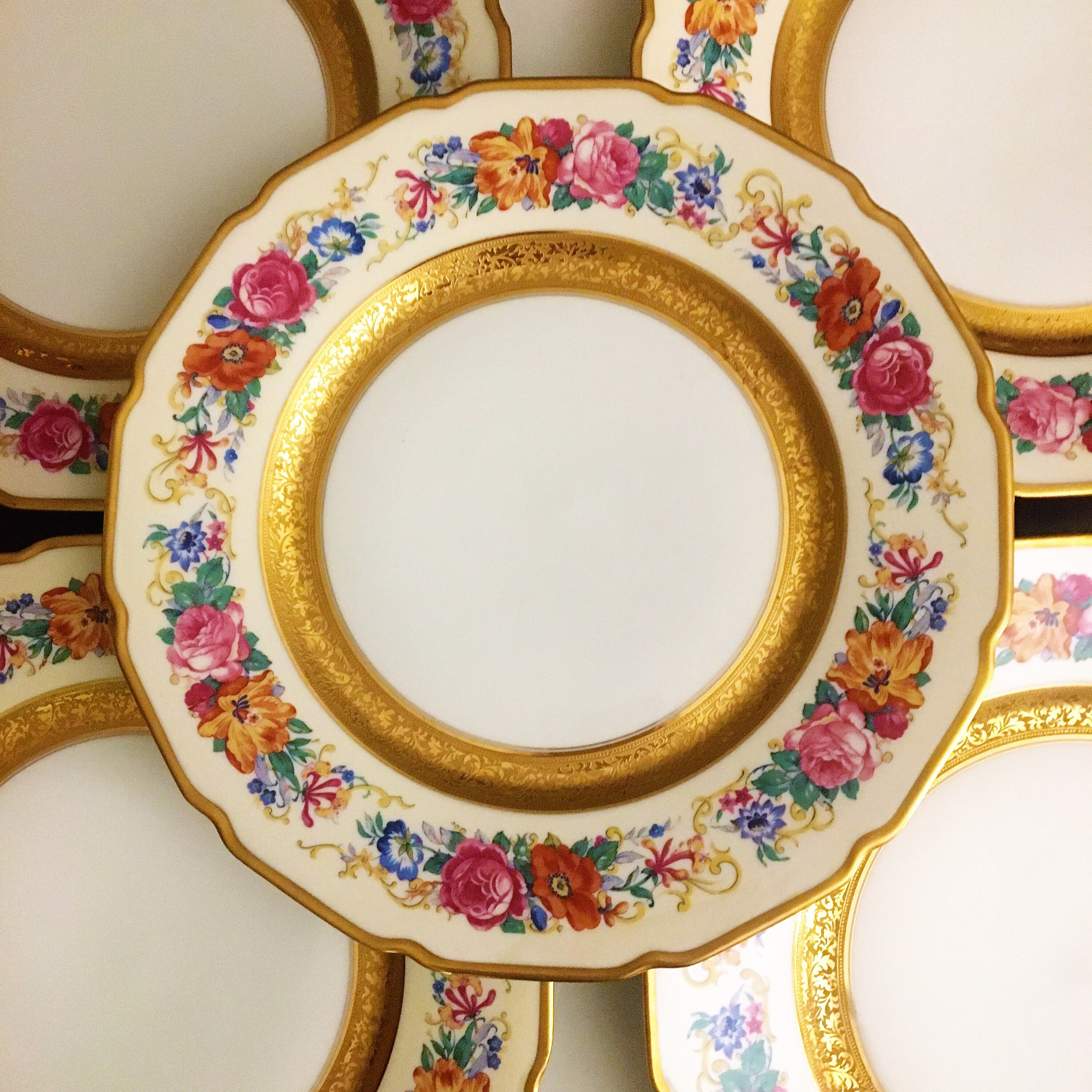 13 Limoges T&V La Cloche Gold Encrusted Floral Dinner Plates Etsy