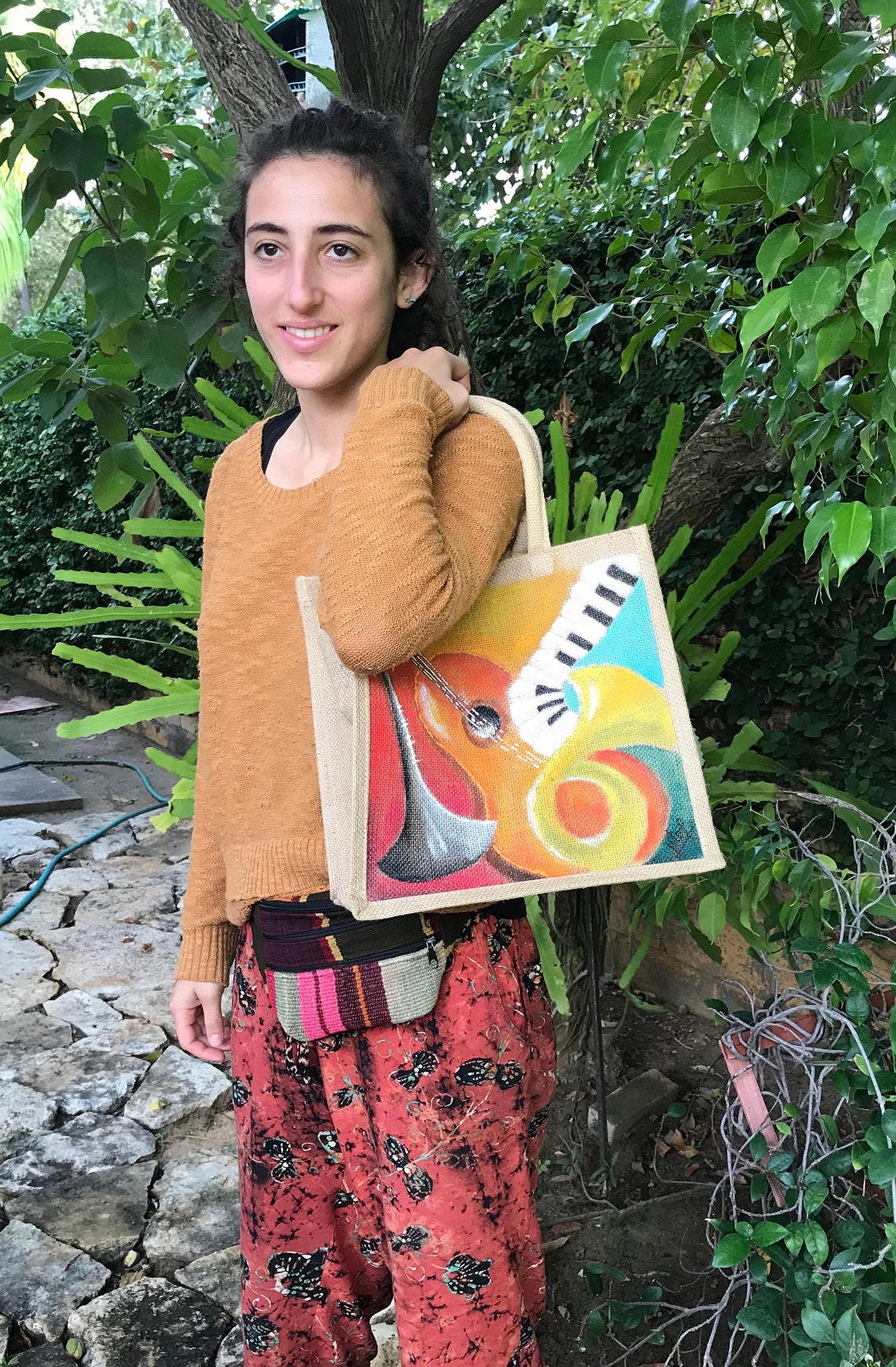 Hand Painted Yute Ecobag - Warm Instruments - Etsy