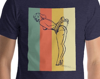Retro Colors Sexy Upskirt Pin Up Girl T-Shirt - Vintage Pulp and Pinup Girl Short-Sleeve Unisex TShirt