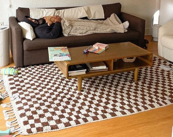 Brown Checkered area rug, Moroccan Berber checkerboard rug