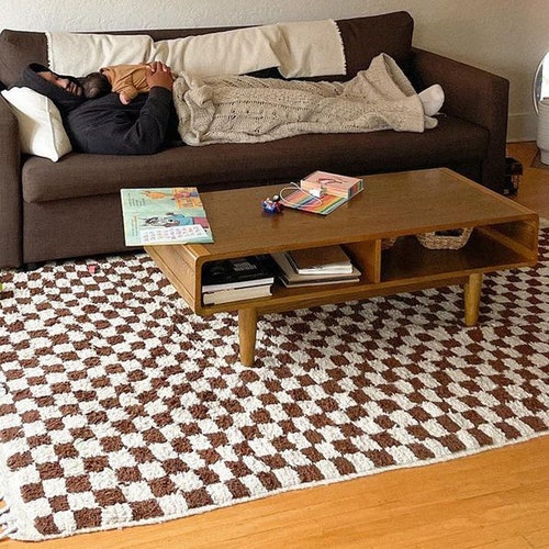 Large Checkered Pink Area Rug Berber Nursery Soft Wool Rug Etsy Canada