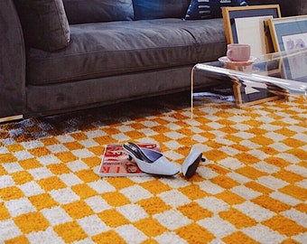 Checkered Orange area rug! "Ready to ship"