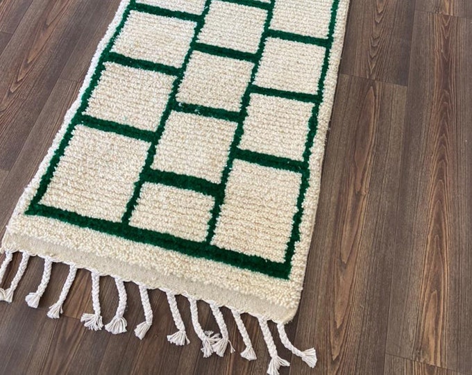 Grid Green and White Moroccan Rug - Elegance, Quality, and Abundance