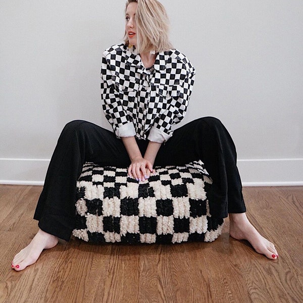 Moroccan Berber square checkered pouf ottoman!